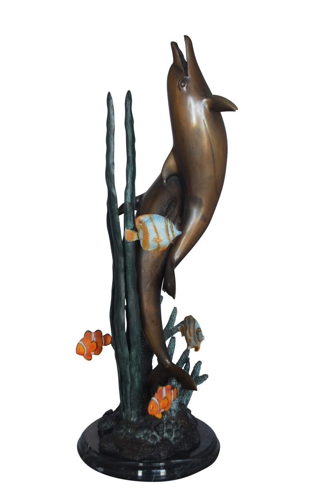 Two Dolphins with fish, table top bronze statue. - Size: 8"L x 8"W x 22"H. gallery
