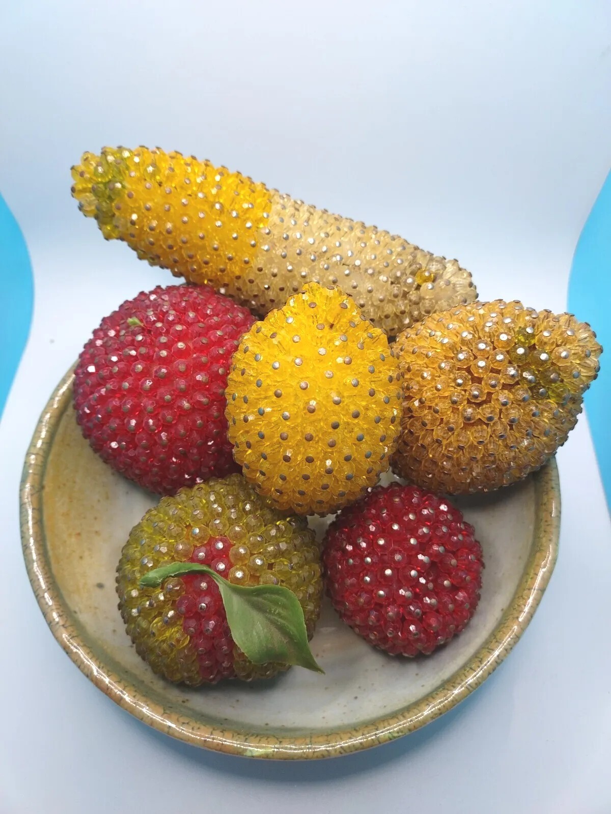 Vintage Beaded Fruit MCM Push Pin Centerpiece Lot of 6 Apple Mango Lemon gallery