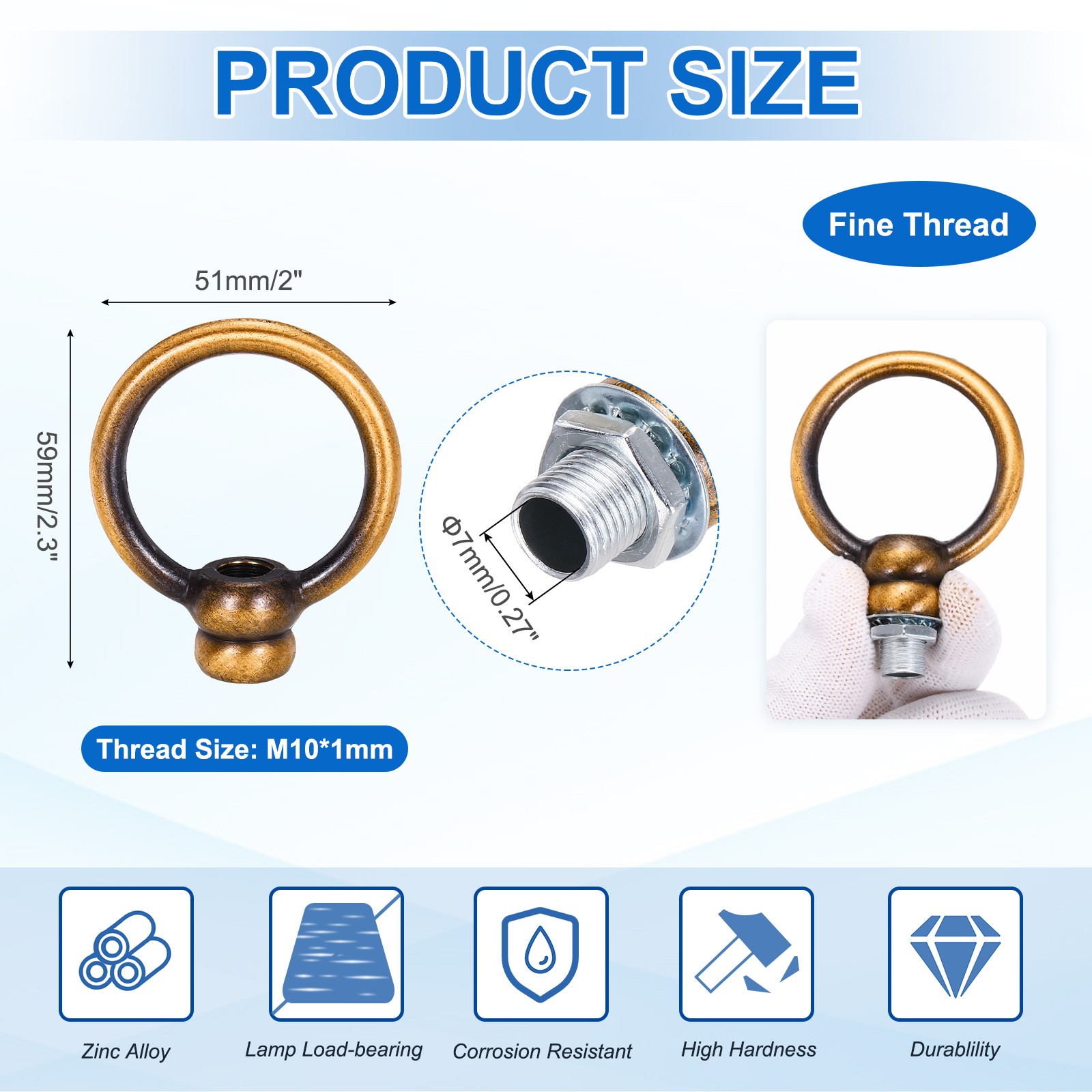 8kg M10 2x2.3" Thread Lifting Eye Nut Holder Hook Ring Gold Copper gallery