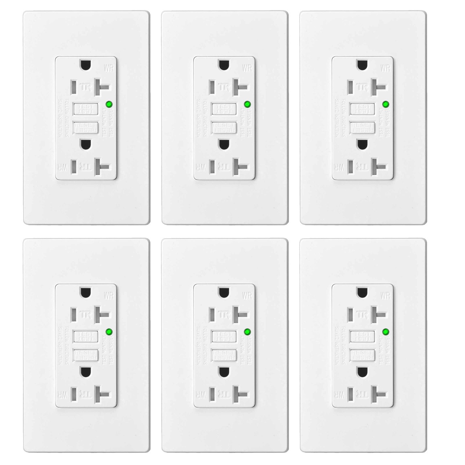 20A GFCI Outlet Tamper Weatherproof Self-Test ETL FCC Listed LED Status Light ×6 gallery