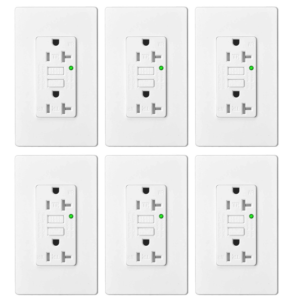 20A Self-Test GFCI Outlet Kitchen Bathroom Use WR TR LED Indicator ETL FCC 6PK