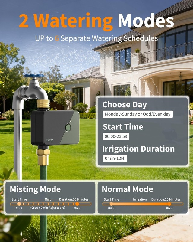 Brass WiFi Water Timer Smart Hose Sprinkler Timer Rain Delay Mist Mode for Lawns gallery