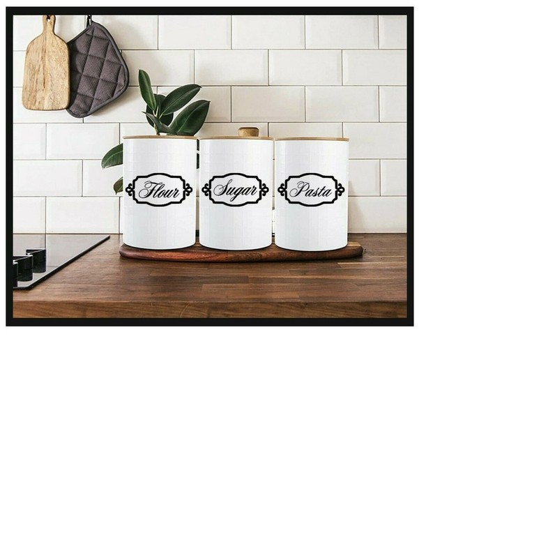 Custom Kitchen Canister label Set Vinyl Decal 63 Colors (Qty 4- see description) gallery
