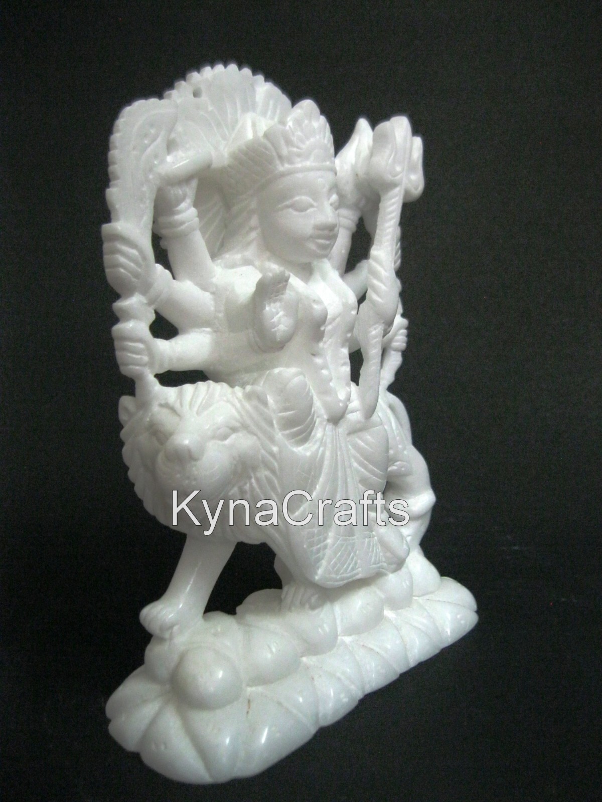 White Marble Mata Rani Statue Carving Work Sherowali Maa Sculpture 7 Inches gallery