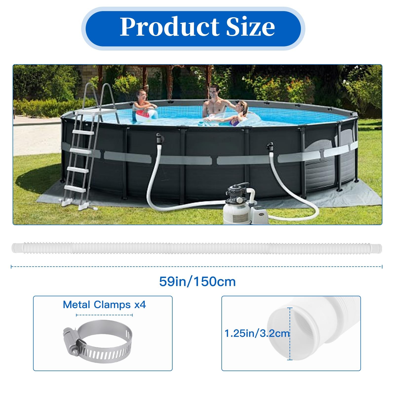Swimming Pool Replacement Hose, Stretchable 59 inches x 1.25 inches, White gallery
