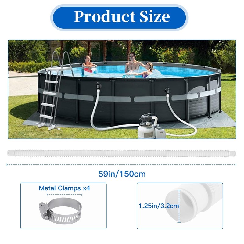 Swimming Pool Replacement Hose, Stretchable 59 inches x 1.25 inches, White gallery
