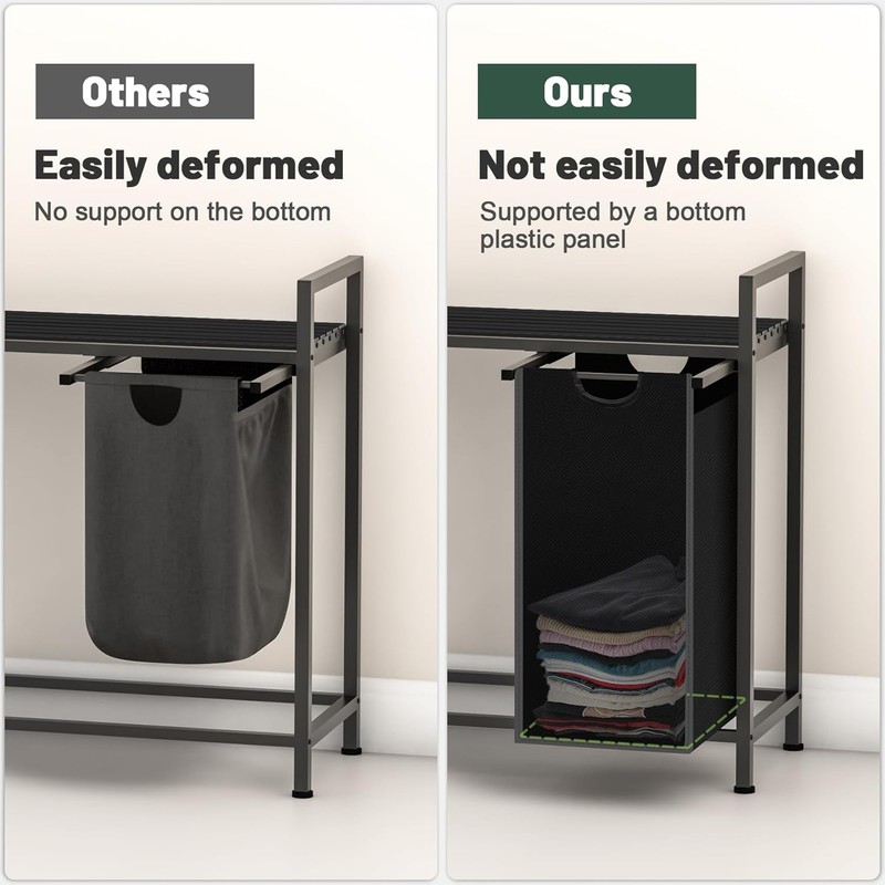 Black Laundry Sorter with 3 Pull-Out Removable Oxford Fabric Bags Laundry Basket gallery