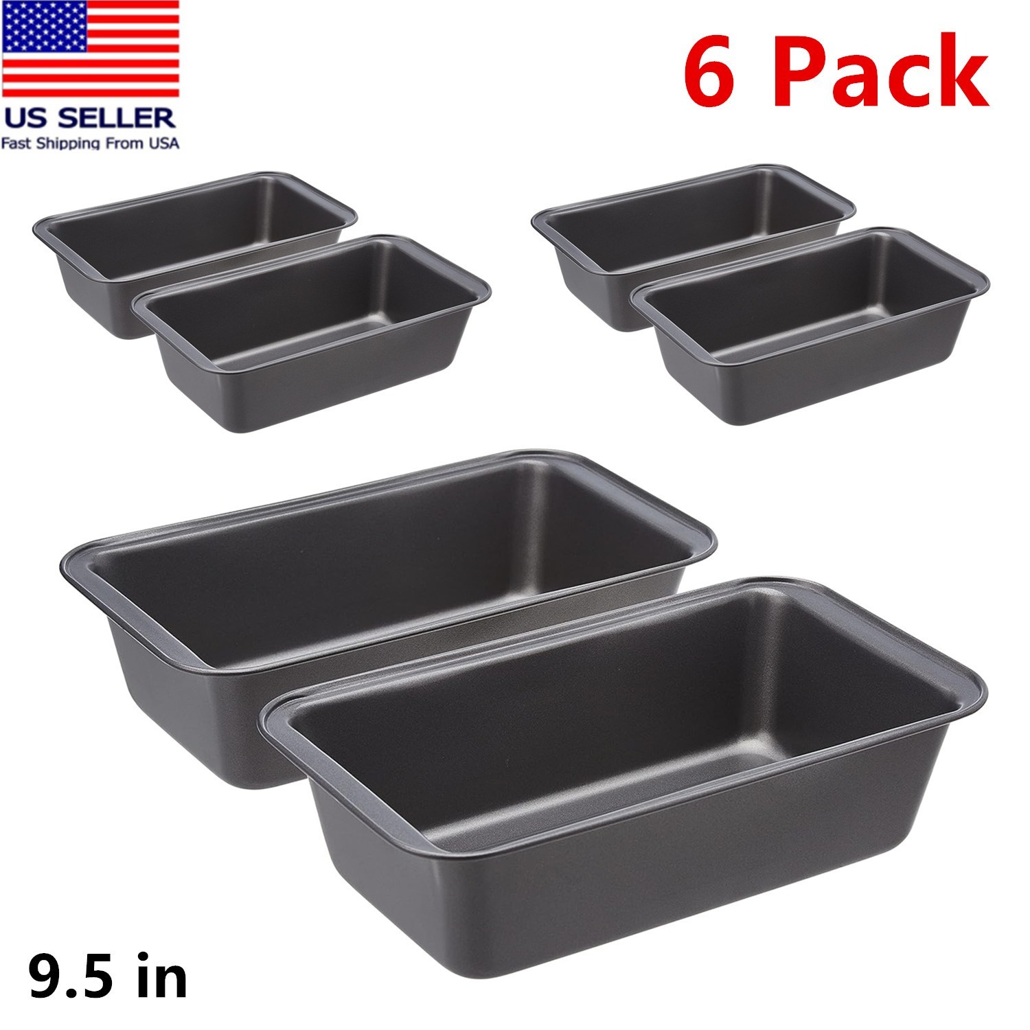 6 Pack Bread Loaf Pans 9.5 x 5 Inch Heavy Duty Steel Baking Mold Pans Oven Safe gallery