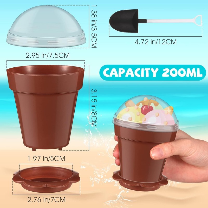 100 Pack Flowerpot Dessert Cup Plastic Cake Cups W/ Lid Shovel Spoon Bottom Tray gallery