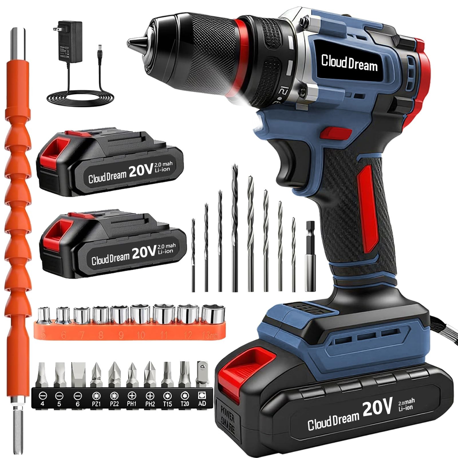 Cordless Drill Set,Electric Power Drill with 2 Battery,60N.m,21+1 Torque,2 Varia gallery
