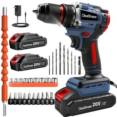 Cordless Drill Set,Electric Power Drill with 2 Battery,60N.m,21+1 Torque,2 Varia