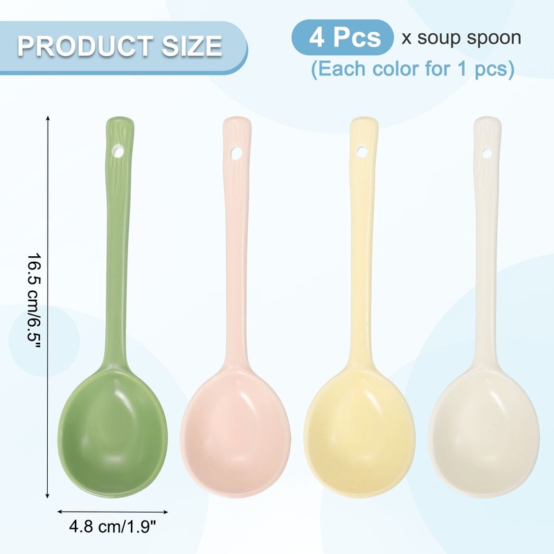 1 Set Ceramic Soup Spoons Dinner Serving Spoon Yellow/Green/White/Pink gallery