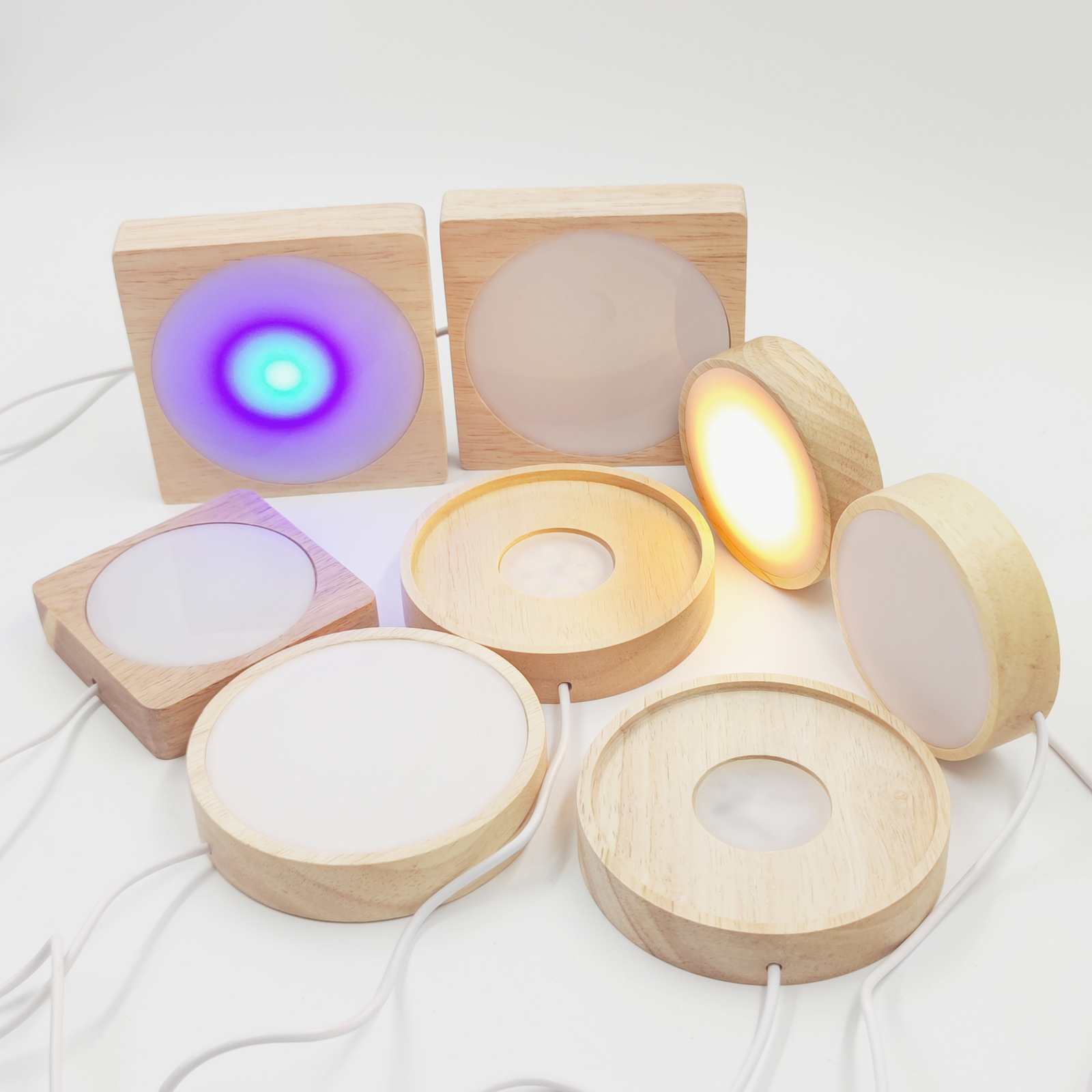 2-PACK 7 Color LED Lights Display Base Wooden Lighted Base Stand for Crystal NEW gallery