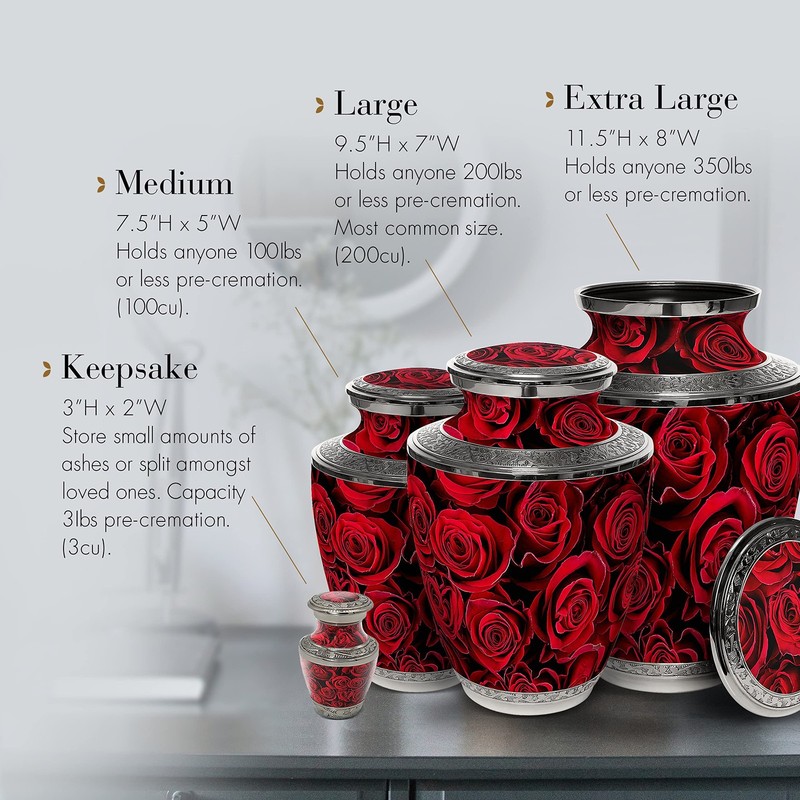 Commemorative Cremation Urns for Human Ashes Adult Female Small, Crimson Rose gallery