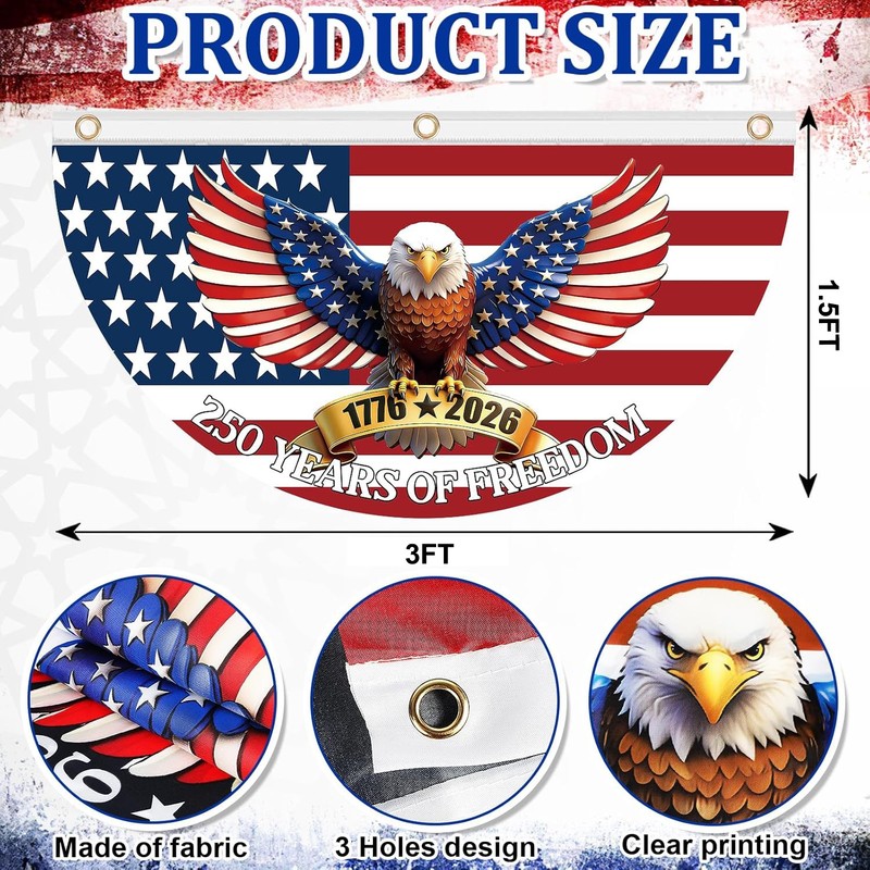 2PCS 250th Anniversary USA Bunting Flag 1776-2026th Birthday American Fan Flags gallery