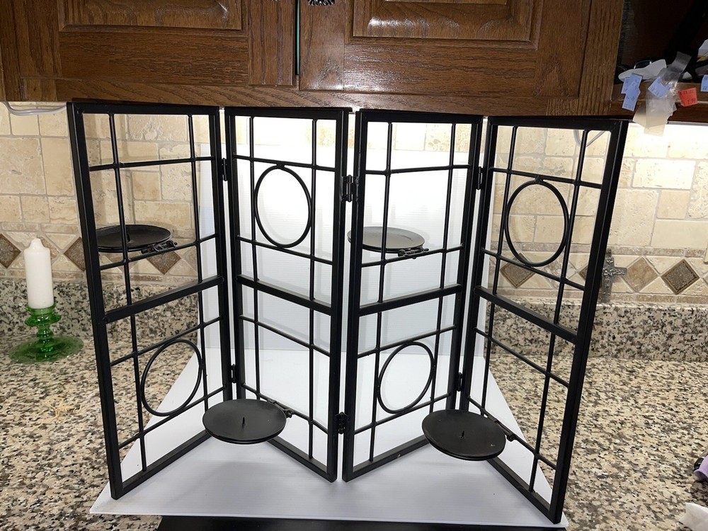 Adjustable 16” H Black Metal Folding Tiered 4 Pillar Candle Holder 4 Sections