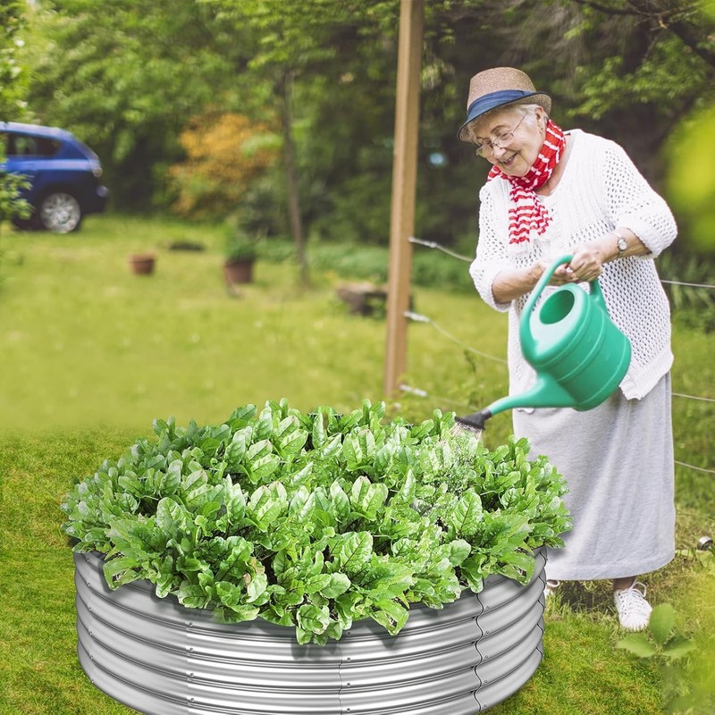 36" Round Galvanized Raised Garden Bed Metal Planter Box Vegetables Herbs Flower gallery