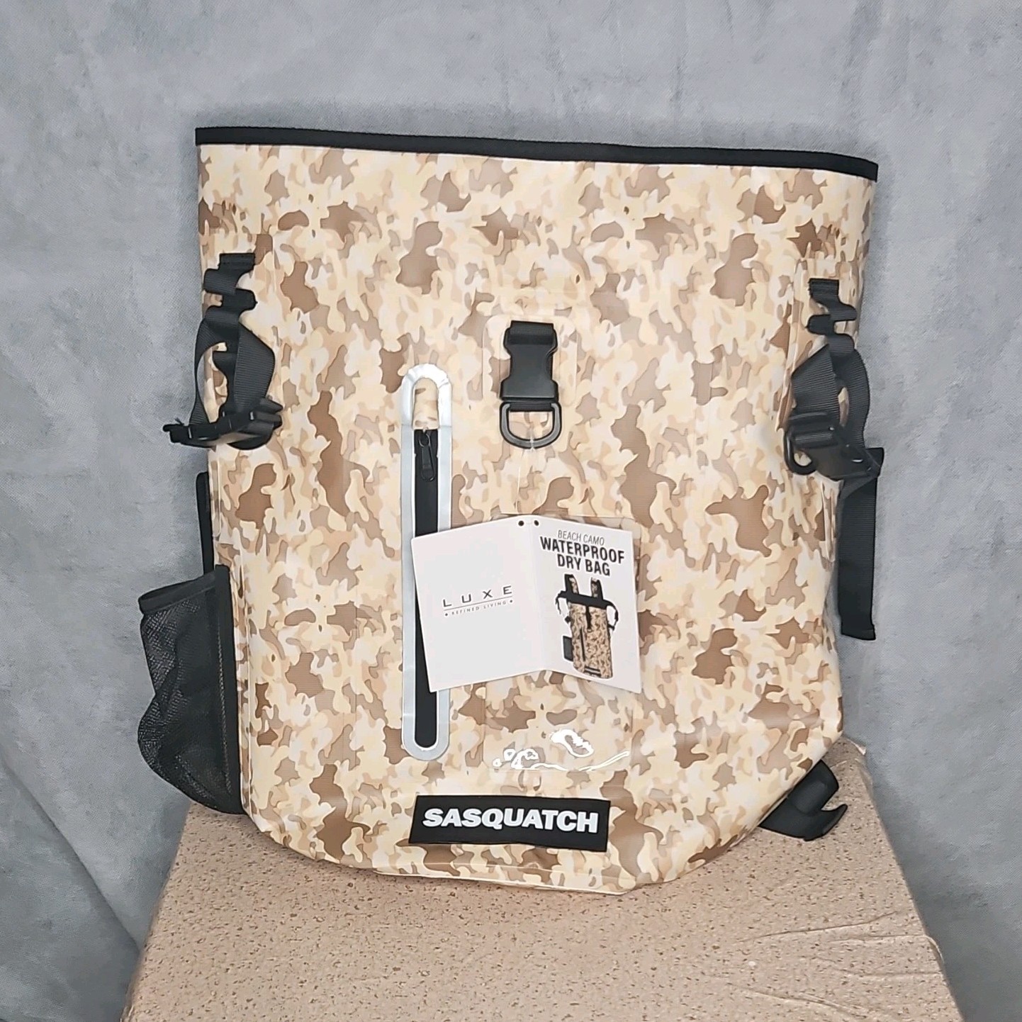 Sasquatch Beach Camo Waterproof Hiking Backpack, Adjustable Straps, 2 Pockets