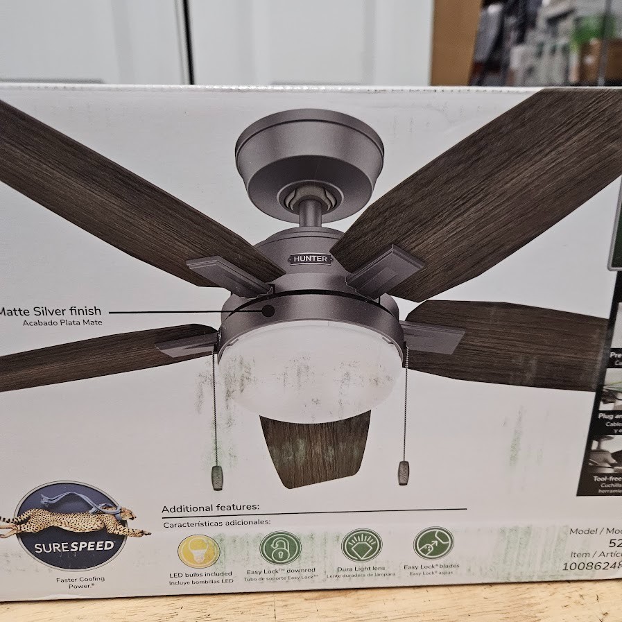 Hunter Antero 44 in. Indoor Matte Silver Ceiling Fan with Light gallery