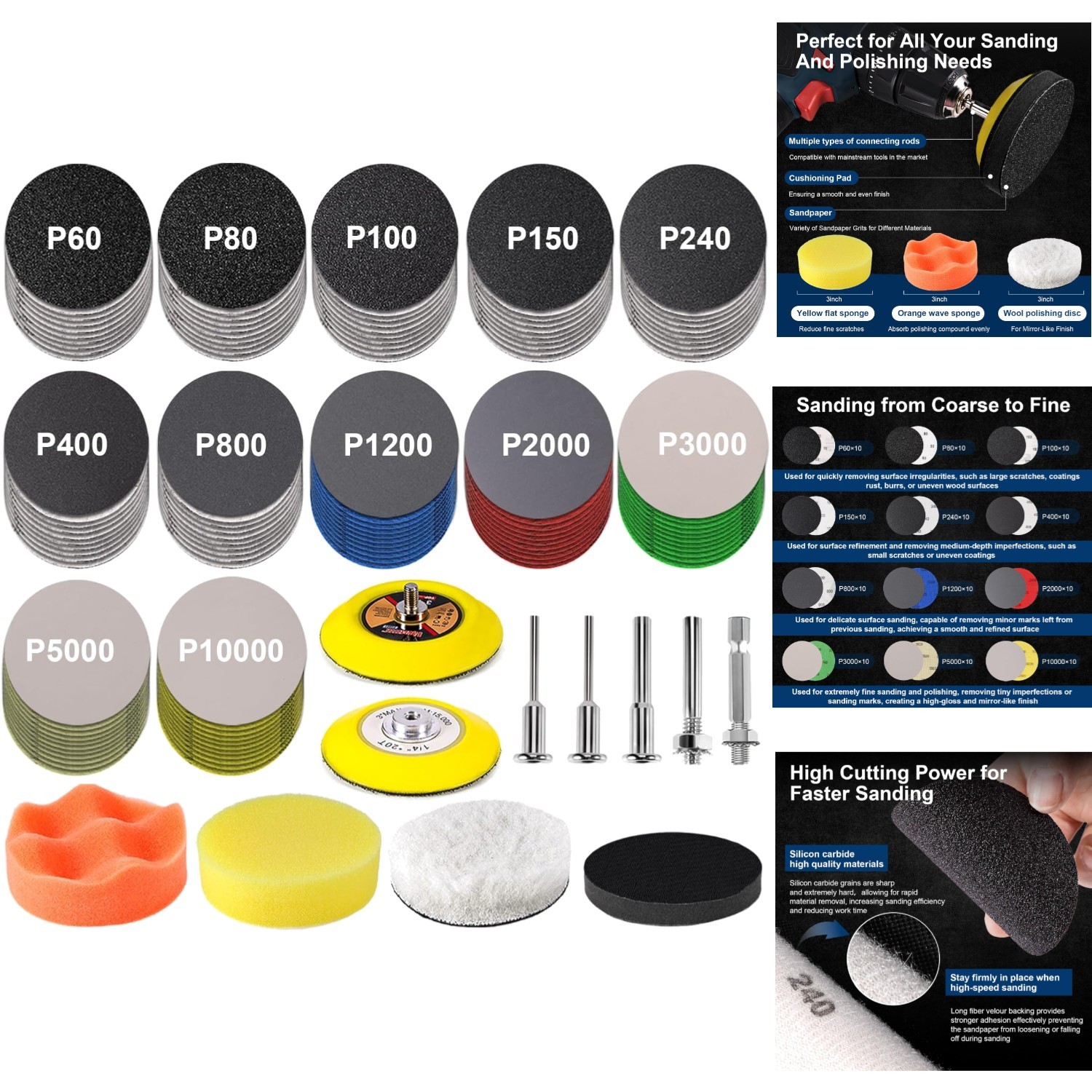 131pc 3" Sanding Discs Set Headlight Restoration Kit 60-10000 Grit Hook and Loop gallery