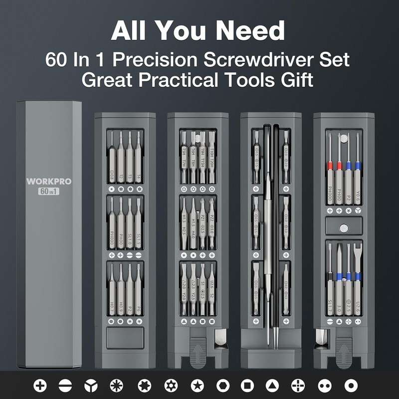 WORKPRO 60-in-1 Magnetic Precision Screwdriver Set 360°Spin Screwdriver Bit Sets gallery