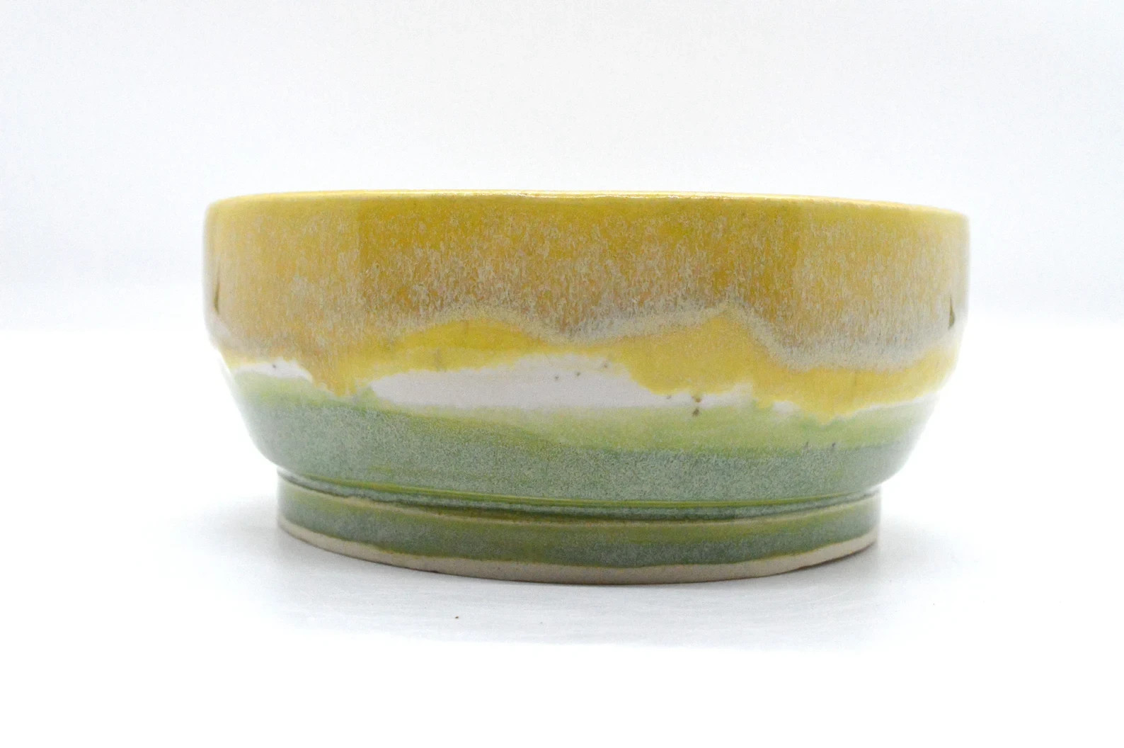 Handmade Round CeramicBonsai Pot Yellow Green Glaze Drainage Hole Wire Holes gallery