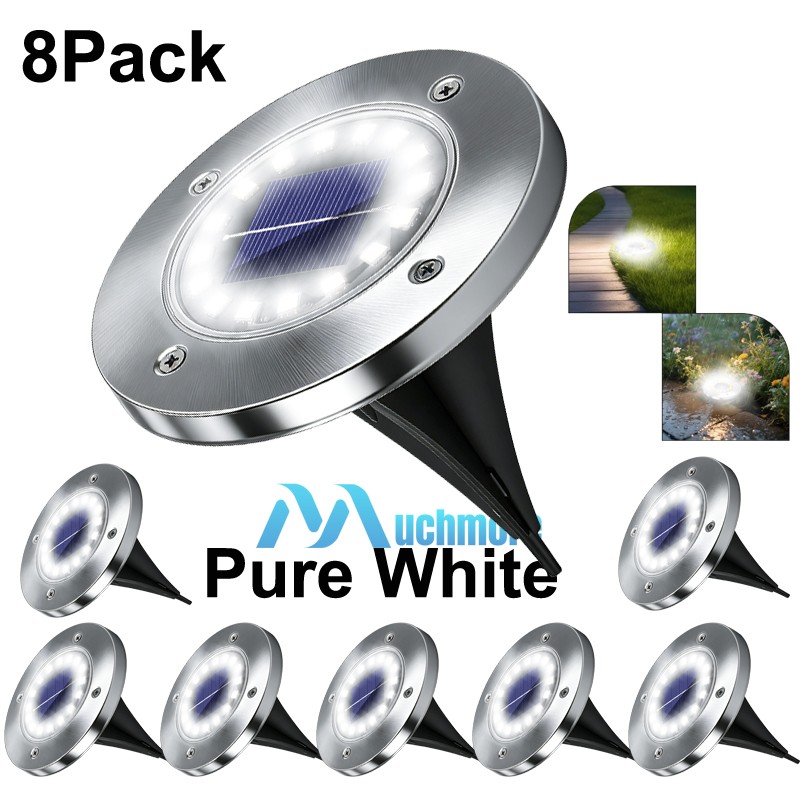 8Pack Waterproof Solar In Ground Lights Garden Lawn Disk Flat Buried Lamp 16-LED gallery