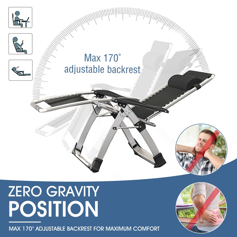 MOPHOTO Adjustable Zero Gravity Chair Folding Chair Recliner+Cup Holder &Mat gallery