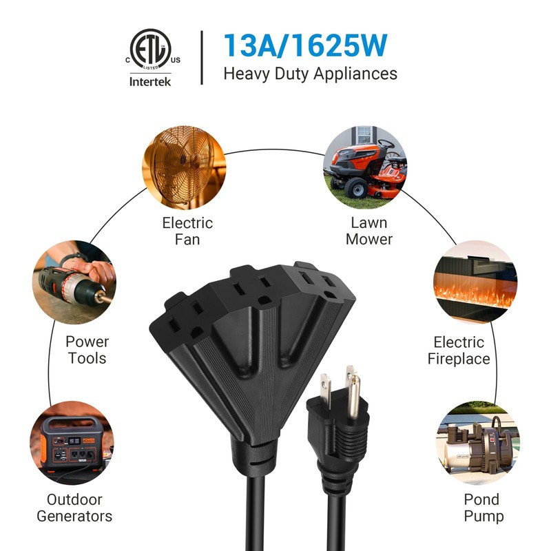 DEWENWILS 2 Pack Outdoor Extension Cord Multiple Outlet 15 FT 16/3 SJTW Black gallery
