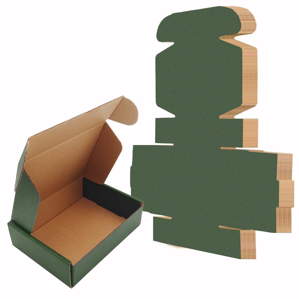 25 Pack Corrugated Packaging Box Mailers Shipping, Green Recyclable Cardboard...