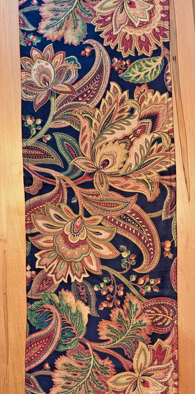 Handmade Leaves & Floral Traditional Table Runner - Black and Tan 11 x 53 In gallery