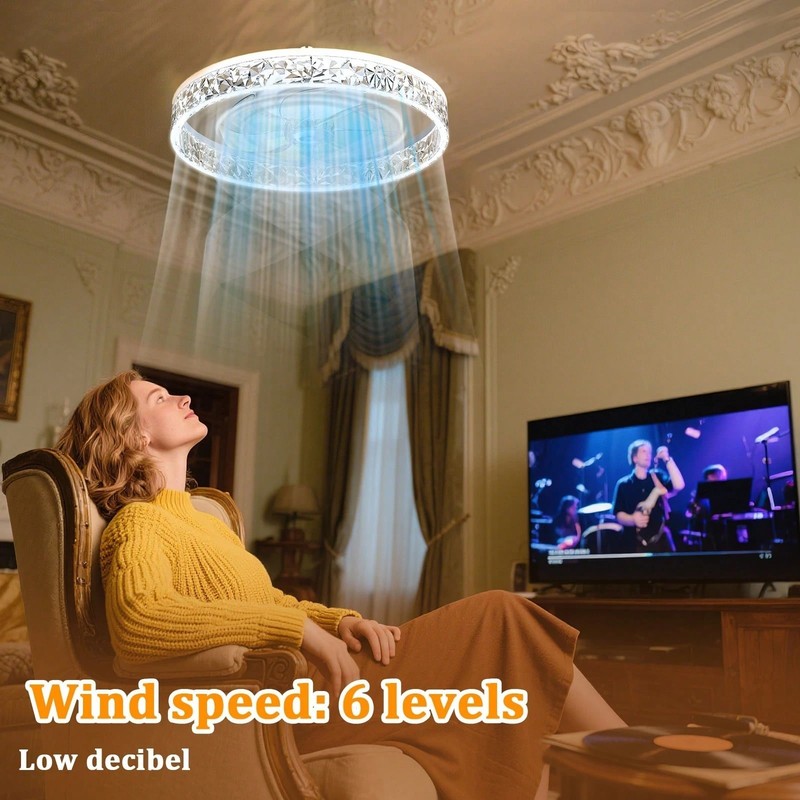 Modern Flush Mount Ceiling Fan W/ Dimmable LED Light & Remote 6-Speed White gallery