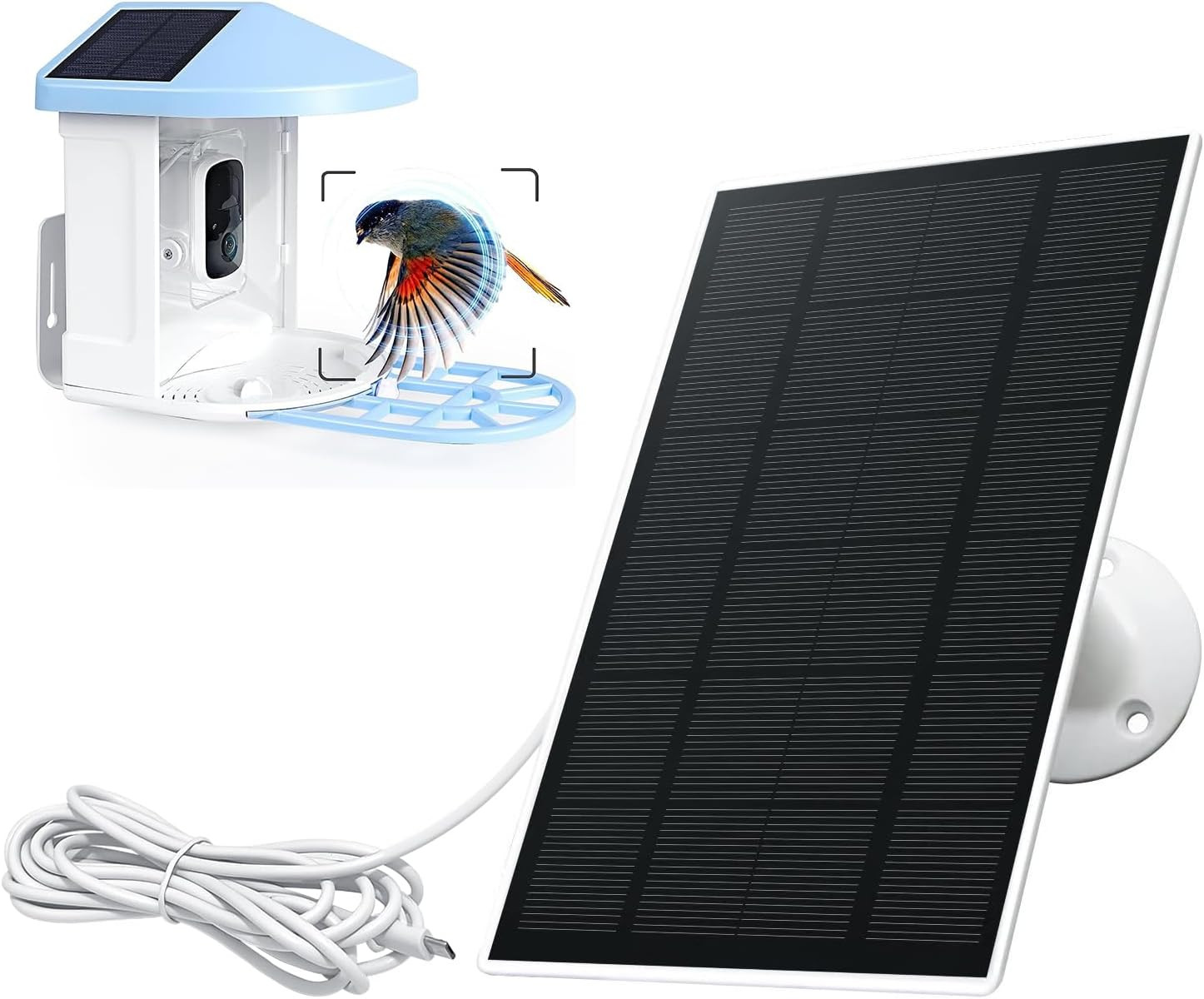 Solar Panel Charger for Bird Feeder Camera, Type-C Plug, 9.8Ft Long Cable, Water gallery