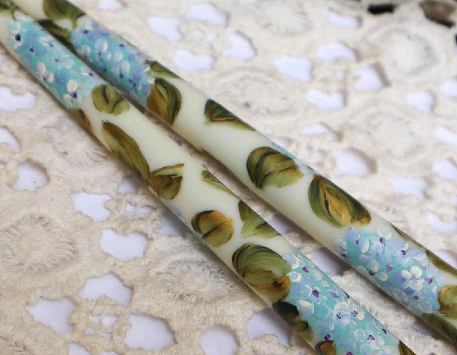 Hand Painted Violet Blue Hydrangea Flower Flameless Taper Candles Battery Candle gallery