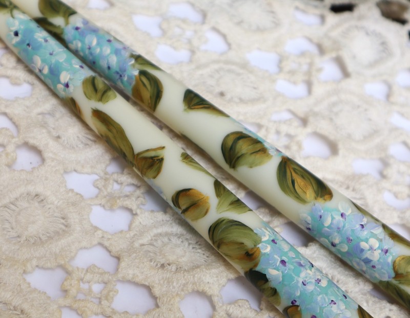Hand Painted Violet Blue Hydrangea Flower Flameless Taper Candles Battery Candle gallery