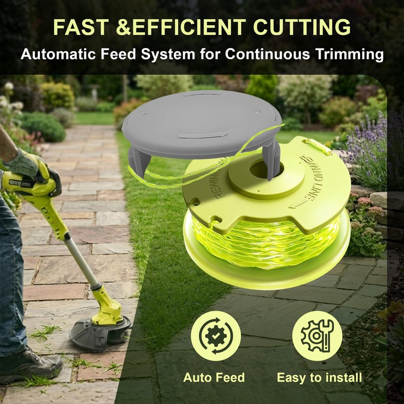 Weed Wacker String Compatible for Ryobi One Plus+ 6 Spools+1 Cap, Green gallery