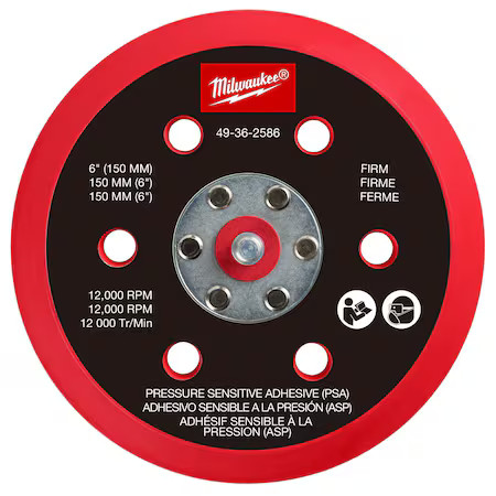 Milwaukee Tool 49-36-2586 Sander Backing Pad, 6 In Dia., 1 In Thick gallery