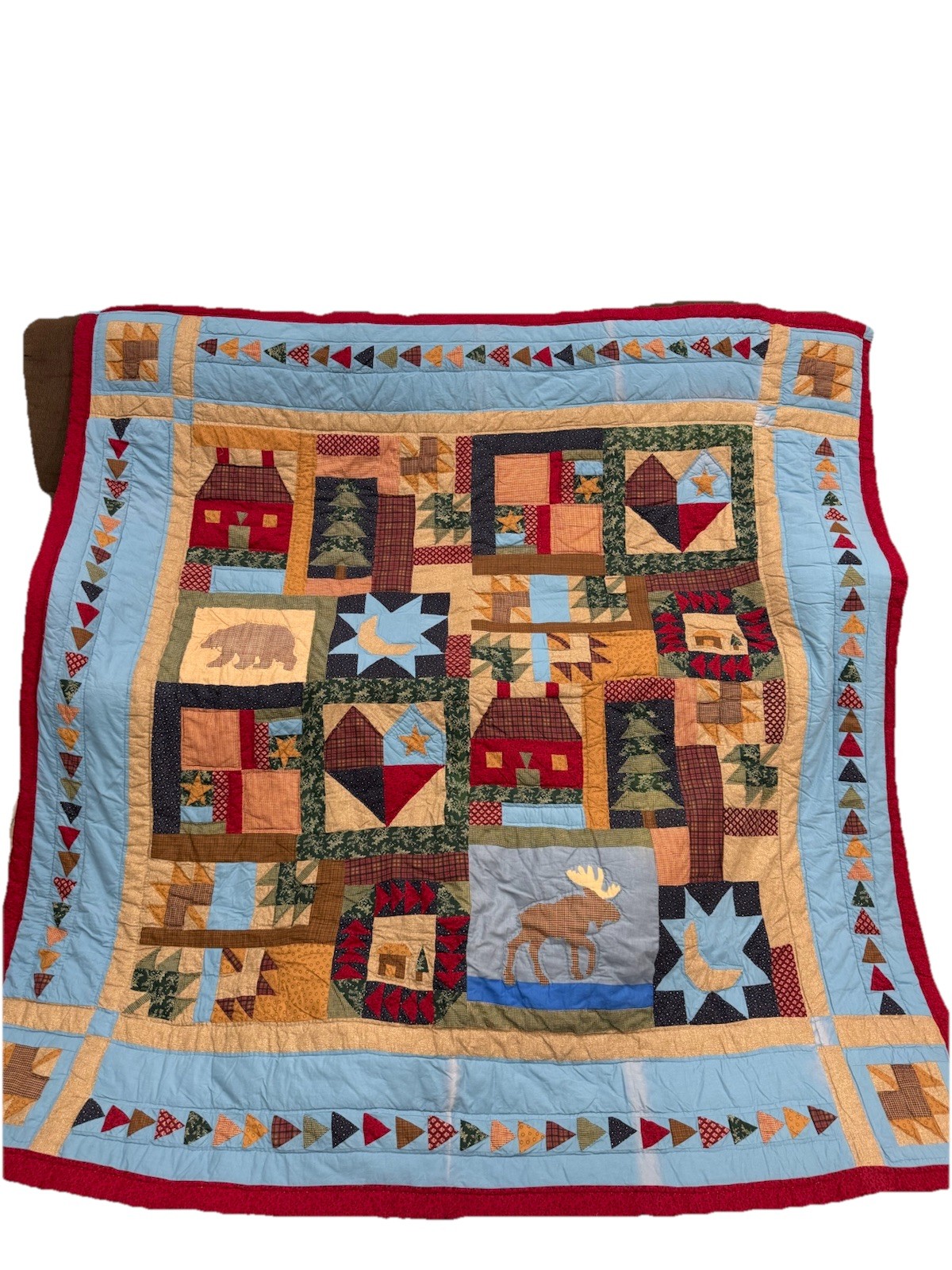 VTG Pem-America Patchwork Cabin Country Moose Quilt Full/Queen Comforter 1 Sham gallery