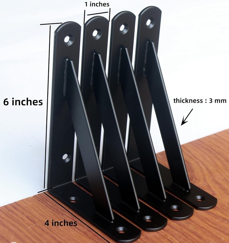 12 Pack Black Heavy Duty Shelf Brackets - 6x4 Inch gallery