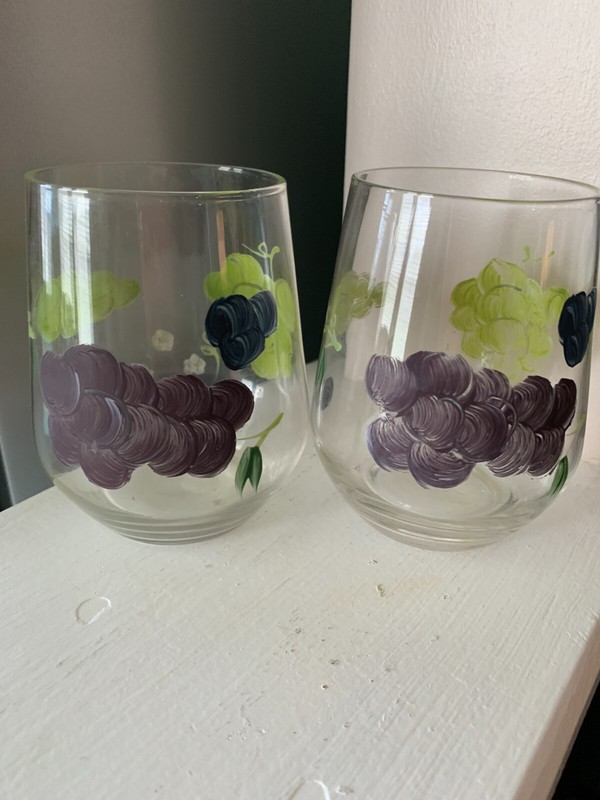 Stemless Wine Glasses Hand Painted Grape Design Set Of 4 gallery
