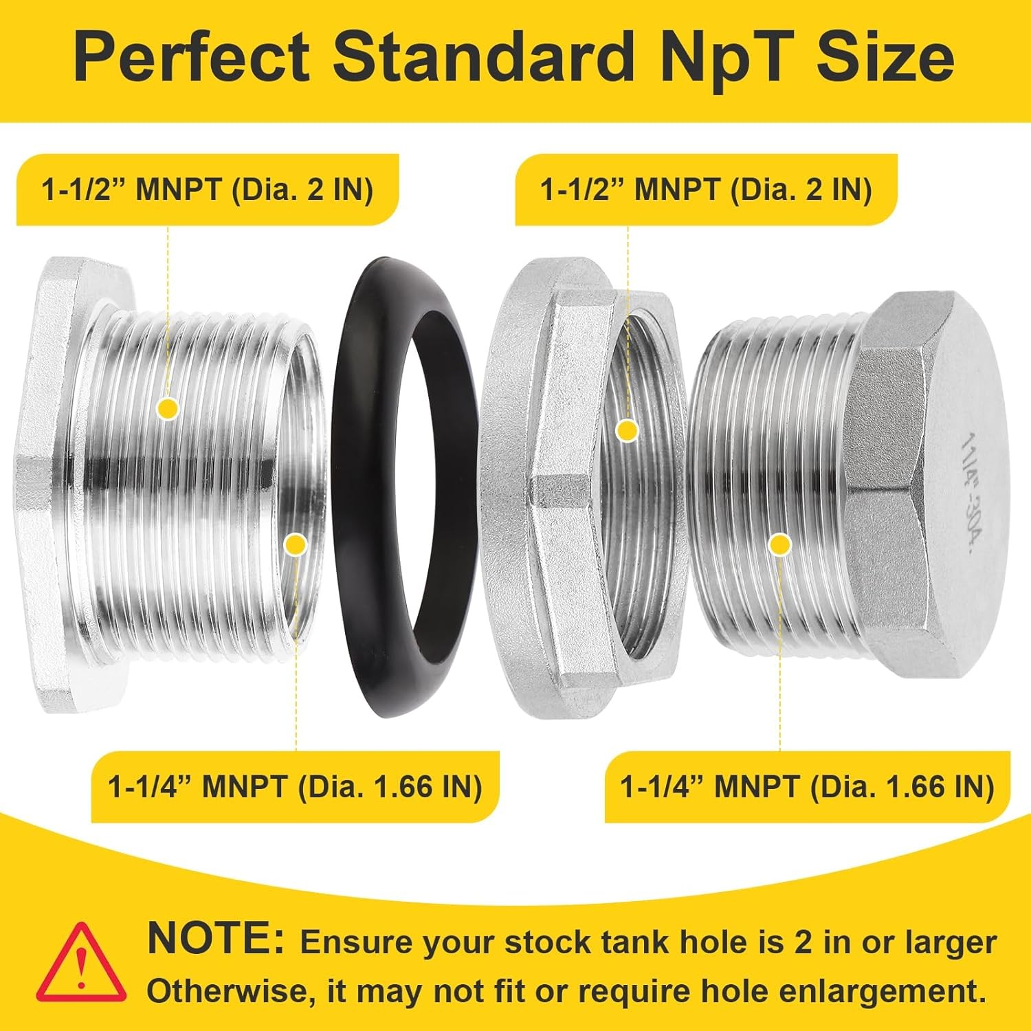 304 Stainless Stock Tank Drain Plug Kit for rubbermaid Commercial 50 70 100 150 gallery