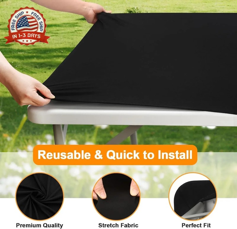 BDDC 2 Pack Rectangle Fitted Table Covers for 6 Foot Tables - 30" x 72" Stretchy gallery