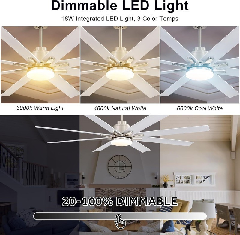 66" Smart APP Ceiling Fan with Light and Remote 6 Speed ​​Reversible 8 Blades US gallery