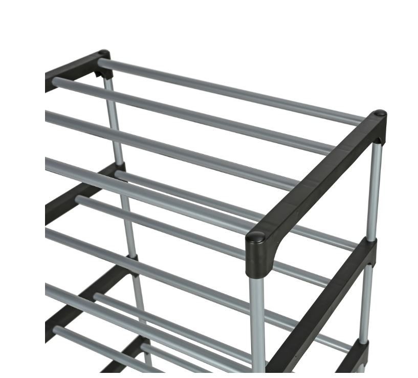 4-Tier Shoe Rack – Mainstays, Black & Silver, Metal Tubes, Holds 8 Pairs gallery