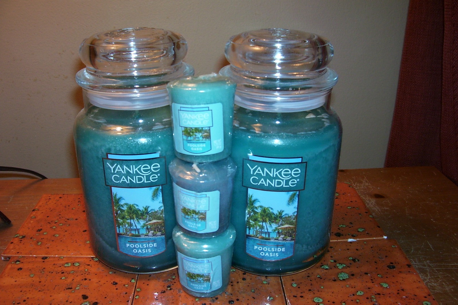 yankee candle 2-22oz JARS POOLSIDE OASIS + 3 VOTIVES gallery