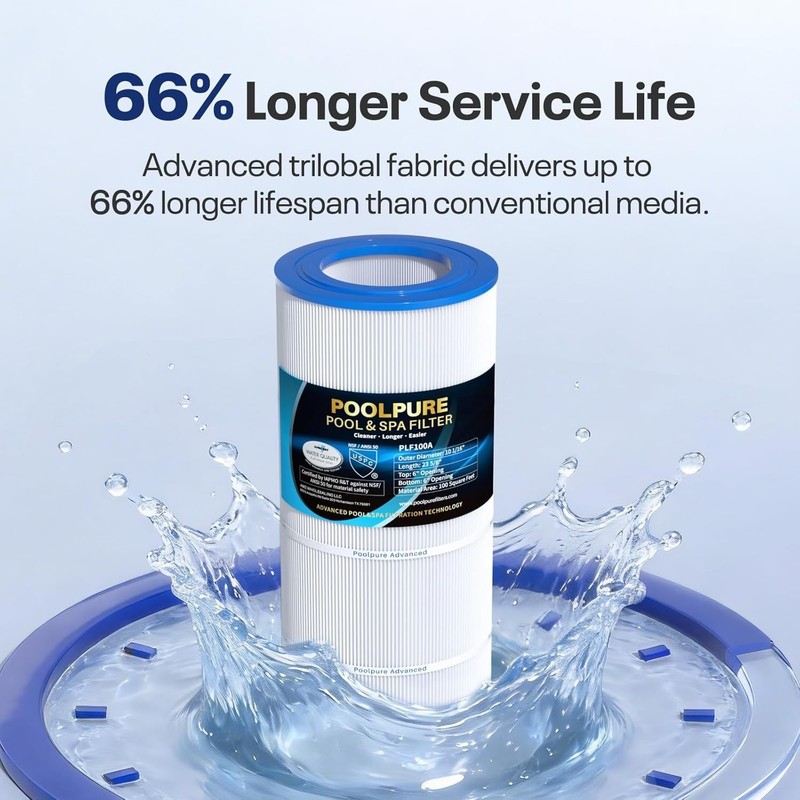 POOLPURE PLF100A Pool Filter Replaces Pentair CC100, 23 5/8" x 10 1/16" gallery