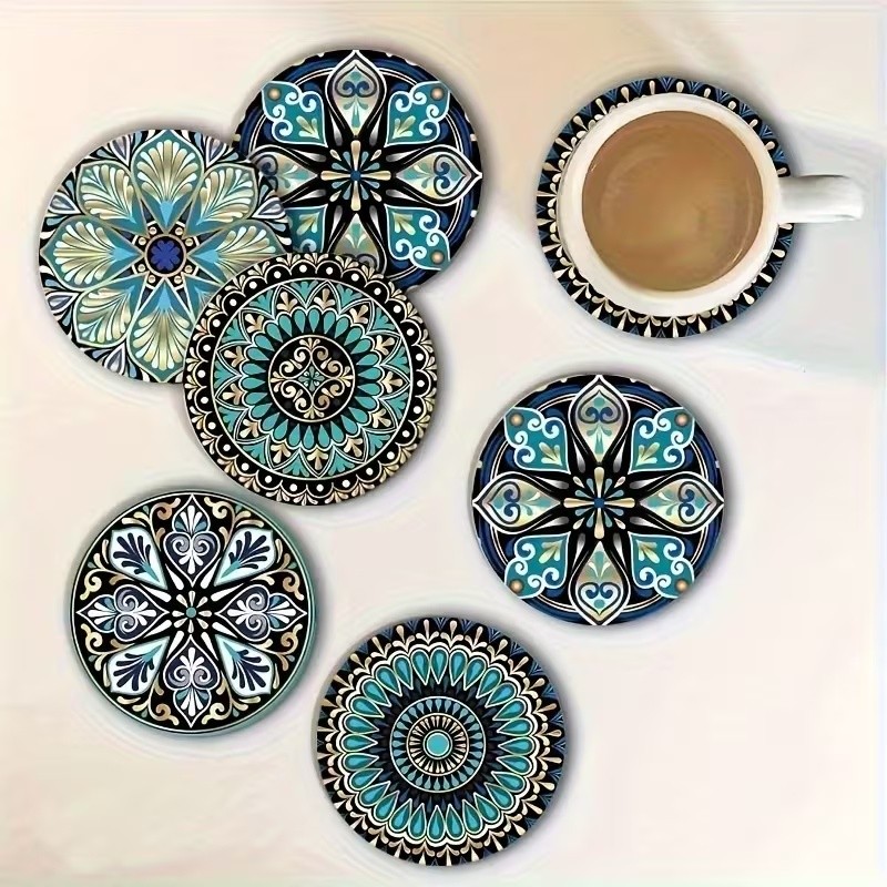 Boho Mandala Pattern Rubber Coasters Non-Slip Heat Resistant Absorbent for Home gallery