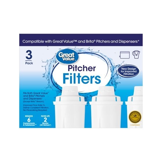 Great Value Water Filters, Fits Great Value & Brita Pitchers, Replacement 3 Pack gallery