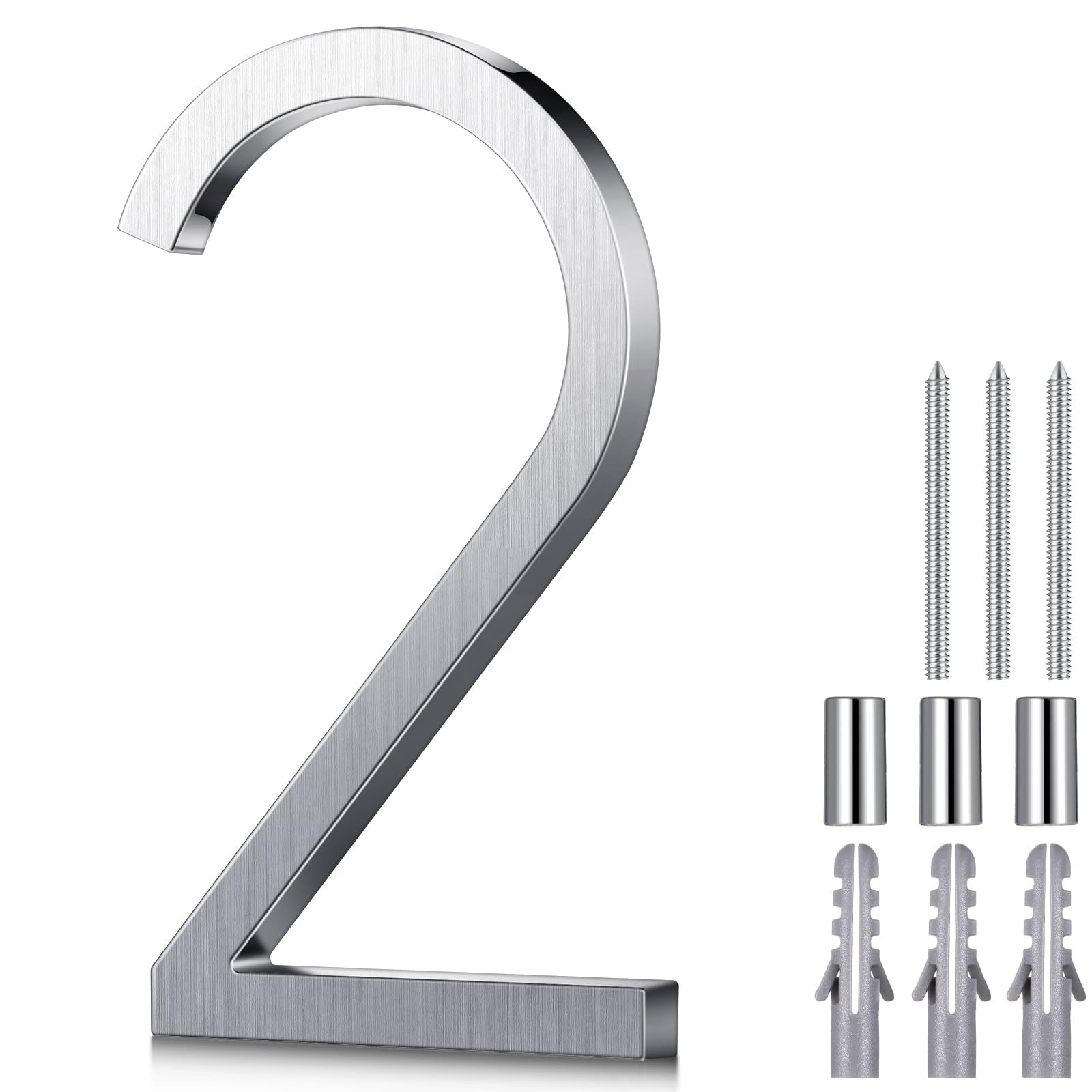 8" Stainless Steel Floating House Number 0-9, Modern High Gloss Silver, Outdoor gallery