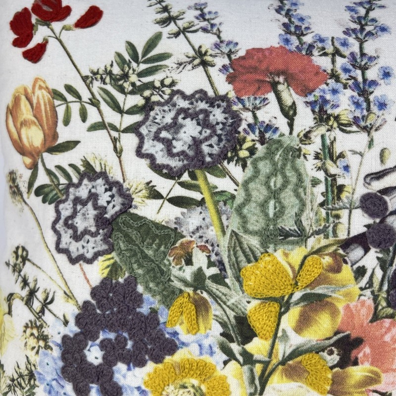 2011 "Woven Path" Embroidered Over Printed/Painted Flowers 18 x 18 Linen gallery